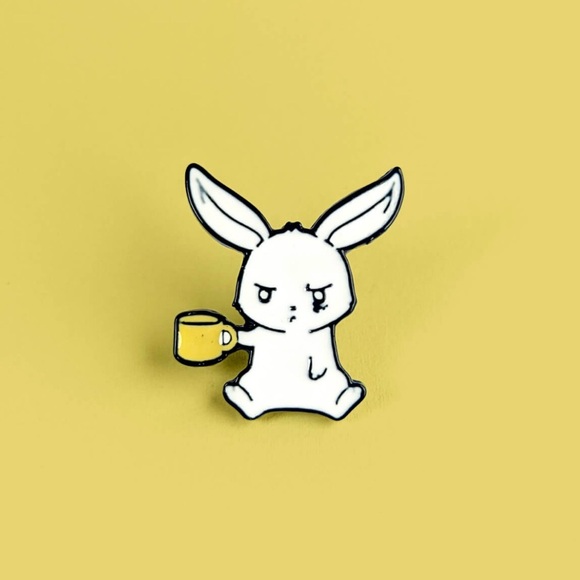 Cute & Funny White Rabbit Enamel Pin – Coffee Lover Brooch - Picture 7 of 9